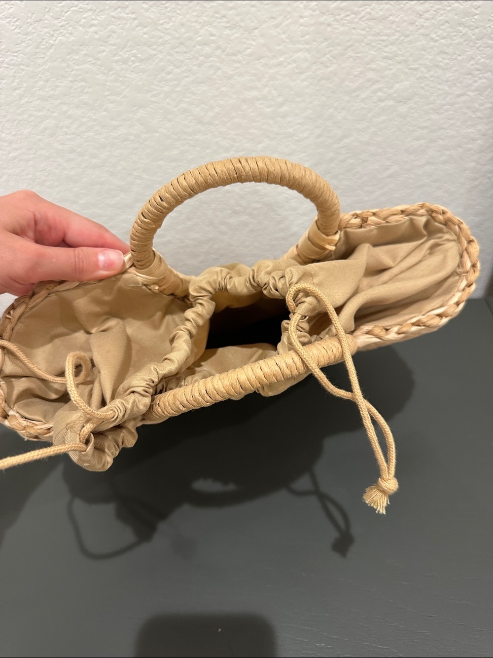 Woven Straw Circle-Handle Tote Bag in Natural - Picture 3 of 3